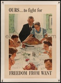 3j0112 FREEDOM FROM WANT linen 29x41 WWII war poster 1943 classic Norman Rockwell Four Freedoms art!