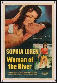 3j0481 WOMAN OF THE RIVER linen 1sh 1956 sexy Sophia Loren, the anAtomic Bomb from Italy, rare!
