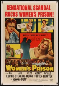 3j0482 WOMEN'S PRISON linen 1sh 1954 Ida Lupino & super sexy convict Cleo Moore, sensational scandal!
