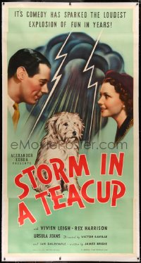 3k0121 STORM IN A TEACUP linen 3sh 1938 art of reporter Rex Harrison & Vivien Leigh + dog, rare!