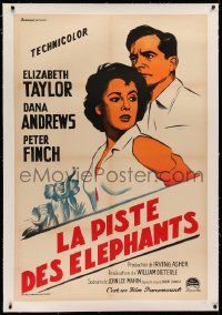 3k0125 ELEPHANT WALK linen French 32x47 R1950s different art of Elizabeth Taylor & Dana Andrews, rare!