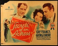 3k0034 SECRETS OF AN ACTRESS style B 1/2sh 1938 George Brent helps Kay Francis succeed on Broadway, rare!