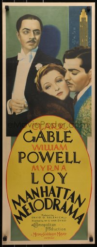 3k0055 MANHATTAN MELODRAMA insert 1934 Myrna Loy between William Powell & Clark Gable, ultra rare!