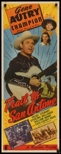 3k0059 TRAIL TO SAN ANTONE insert 1947 wonderful image of singing cowboy Gene Autry with guitar!