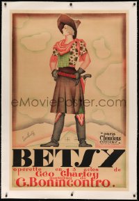 3k0189 BETSY linen 31x47 French stage poster 1927 Pascal Bastia art of cowgirl over sky background!