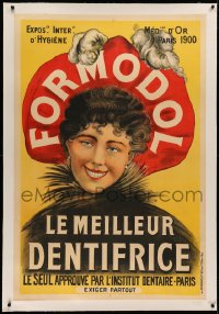 3k0163 FORMODOL linen 32x47 French advertising poster 1905 art of woman showing off her white teeth!