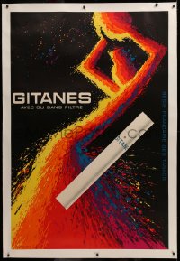 3k0164 GITANES linen black 39x59 French advertising poster 1960s Auriac surreal art of cigarette!