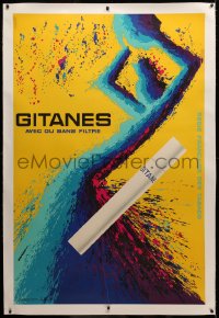 3k0165 GITANES linen yellow 39x59 French advertising poster 1960s Auriac surreal art of cigarette!