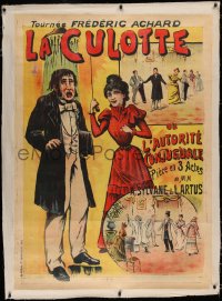 3k0190 LA CULOTTE linen 37x52 French stage poster 1900s great art of woman dousing man with water!