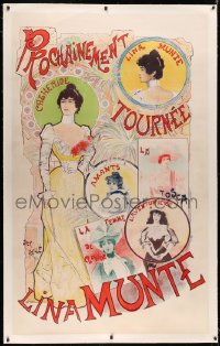 3k0191 LINA MUNTE linen 40x65 French stage poster 1898 Abeille art of her in different stage roles!