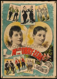 3k0192 MLLES OBRY-ZEDA linen 35x49 French stage poster 1900s art of cross-dressing entertainers!