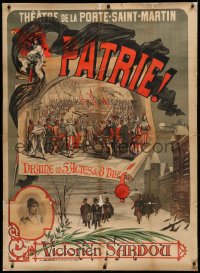 3k0193 PATRIE linen 35x49 French stage poster 1886 Victorien Sardou's drama in 5 acts, Michele art!