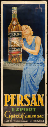 3k0169 PERSAN linen 46x124 French advertising poster 1930s Nicolitch art of woman & aperitif bottle!
