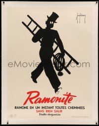 3k0140 RAMONITE linen 30x40 Belgian advertising poster 1950s Delmare art of soot-covered chimney sweep!