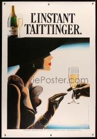 3k0171 TAITTINGER linen 45x67 French advertising poster 1988 art of sexy woman & champagne!