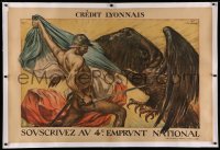 3k0196 SOUSCRIVEZ AU 4E EMPRUNT NATIONAL linen 32x47 French WWI war poster 1918 Faivre art, rare!