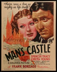 3k0088 MAN'S CASTLE WC 1933 great different close up art of Spencer Tracy & pretty Loretta Young!