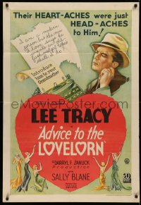 3m0198 ADVICE TO THE LOVELORN 1sh 1933 art of tiny women with Lee Tracy by typewriter, ultra rare!