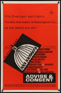 3m0199 ADVISE & CONSENT int'l 1sh 1962 Otto Preminger, Saul Bass Washington Capitol artwork, rare!