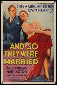 3m0202 AND SO THEY WERE MARRIED style B 1sh 1936 Melvyn Douglas & sexy Mary Astor, ultra rare!