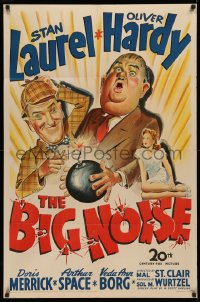 3m0205 BIG NOISE 1sh 1940s Fox stone litho art of detective Stan Laurel & Oliver Hardy with bomb!