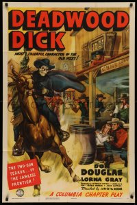 3m0209 DEADWOOD DICK 1sh 1940 serial, cool art of skeleton on horse shooting up town, entire serial!
