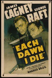 3m0213 EACH DAWN I DIE 1sh 1939 great artwork of prisoners James Cagney & George Raft, ultra rare!