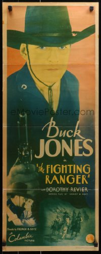 3m0050 FIGHTING RANGER insert 1934 full-length c/u of cowboy Buck Jones with gun drawn, rare!