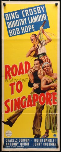 3m0062 ROAD TO SINGAPORE insert 1940 Bing Crosby, Bob Hope, Dorothy Lamour with guitar, ultra rare!