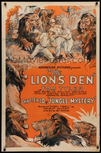 3m0222 JUNGLE MYSTERY chapter 10 1sh 1932 Tom Tyler serial, The Lion's Den, great Africa art, rare!