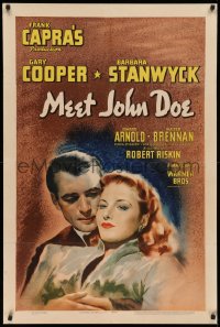 3m0020 MEET JOHN DOE 1sh 1941 c/u art of Gary Cooper & Barbara Stanwyck, directed by Frank Capra