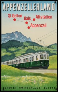 3m0109 APPENZELL RAILWAYS 25x40 Swiss travel poster 1950 art of train with mountains in background!
