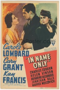 3m0149 IN NAME ONLY mini WC 1939 art of Cary Grant between Kay Francis & Carole Lombard, very rare!