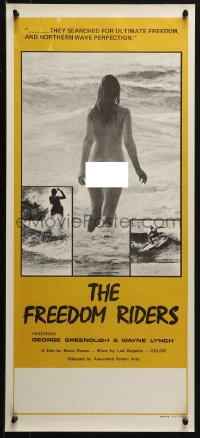 3p0014 FREEDOM RIDERS Aust daybill 1972 completely naked Aussie surfer girl, yellow border design!