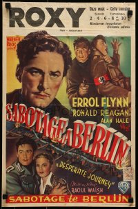 3p0158 DESPERATE JOURNEY Belgian 1948 Errol Flynn & Ronald Reagan crash-land in Germany!