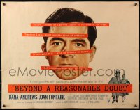 3p0790 BEYOND A REASONABLE DOUBT style B 1/2sh 1956 Fritz Lang noir, Dana Andrews close-up!