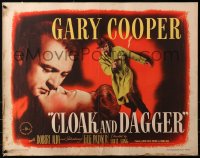 3p0829 CLOAK & DAGGER 1/2sh 1946 close up of Gary Cooper & Lilli Palmer, Fritz Lang, ultra-rare!