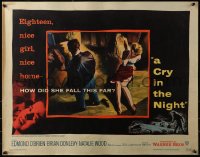 3p0839 CRY IN THE NIGHT 1/2sh 1956 cool art of Raymond Burr & 18 year-old Natalie Wood!