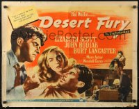 3p0847 DESERT FURY style A 1/2sh 1947 art of Burt Lancaster about to punch John Hodiak, Lizabeth Scott!
