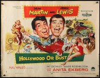 3p0928 HOLLYWOOD OR BUST style A 1/2sh 1956 Anita Ekberg, wacky art with Dean Martin & Jerry Lewis!
