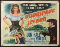 3p0937 HURRICANE ISLAND 1/2sh 1951 art of lady pirate Marie Windsor sword fighting with Jon Hall!