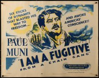 3p0939 I AM A FUGITIVE FROM A CHAIN GANG 1/2sh R1956 great art of convict Paul Muni on a chain gang!