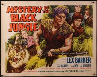 3p1009 MYSTERY OF THE BLACK JUNGLE style A 1/2sh 1955 art of Lex Barker w/rifle hunting in India!