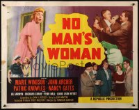 3p1018 NO MAN'S WOMAN style B 1/2sh 1955 art of gun pointing at sleazy bad girl Marie Windsor!
