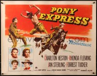 3p1043 PONY EXPRESS style B 1/2sh 1953 great art of Charlton Heston as Buffalo Bill on horseback!