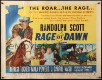 3p1053 RAGE AT DAWN style B 1/2sh 1955 cool artwork of outlaw hunter Randolph Scott, Mala Powers!
