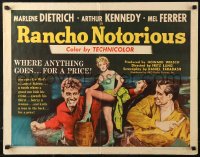 3p1054 RANCHO NOTORIOUS style B 1/2sh 1952 Fritz Lang, art of sexy Marlene Dietrich showing her legs!