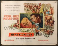 3p1069 SAFARI style B 1/2sh 1956 cool art of Victor Mature & Janet Leigh in murderous Mau-Mau!