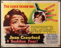 3p1115 SUDDEN FEAR style A 1/2sh 1952 great close up of terrified Joan Crawford, Jack Palance