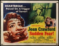 3p1116 SUDDEN FEAR style B 1/2sh 1952 great close up of terrified Joan Crawford, Jack Palance